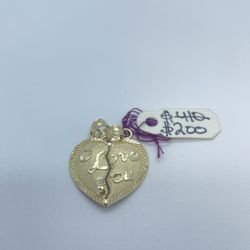Gold Pendant Heart 2 Piece 14K New