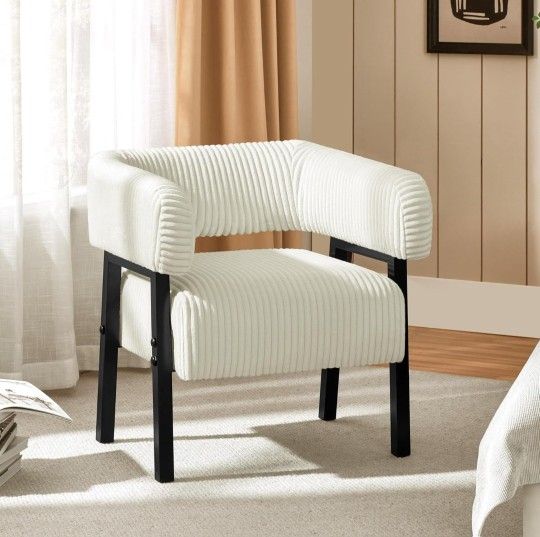 Yaheetech Corduroy Barrel Accent Chair, Modern Upholstered Armchair with Solid Wood Legs, Beige 🌱