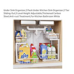 Brand new 2 Pack Under Kitchen Sink Organizer,2 Tier Sliding-Out,5 Level Height Adjustable,Thickened Carbon Steel,Anti-rust Treatment,For Kitchen Bath