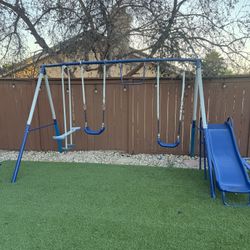 Swing Set - Outdoor Metal Playset for Kids with Slide