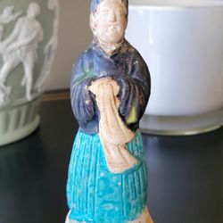 Antique Chinese Ming Dynasty Style Sancai Glazed Terracotta Attendant Figure 5.5"