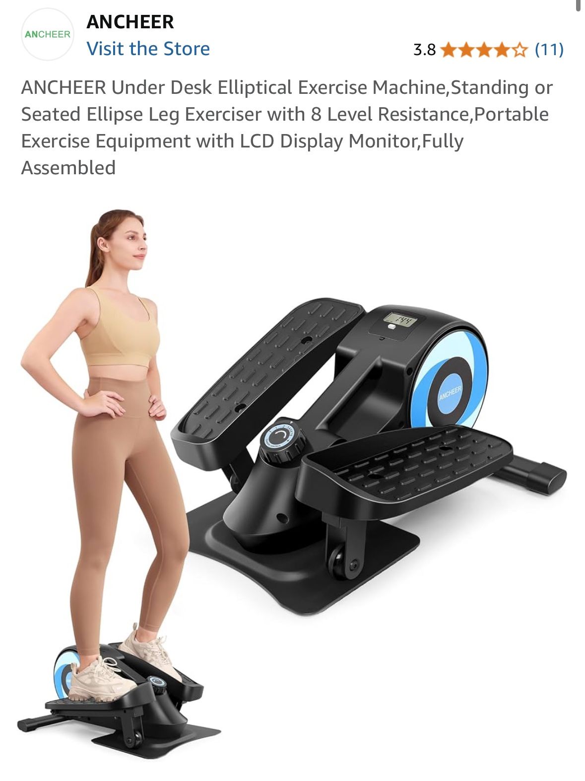 ANCHEER Under Desk Elliptical Exercise Machine,Standing or Seated Ellipse Leg Exerciser with 8 Level Resistance,Portable Exercise Equipment with LCD D