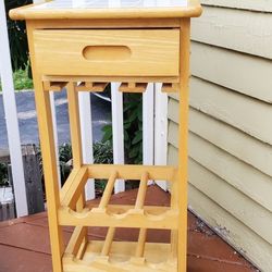 Beechwood And Whit Tile Wine Caddy