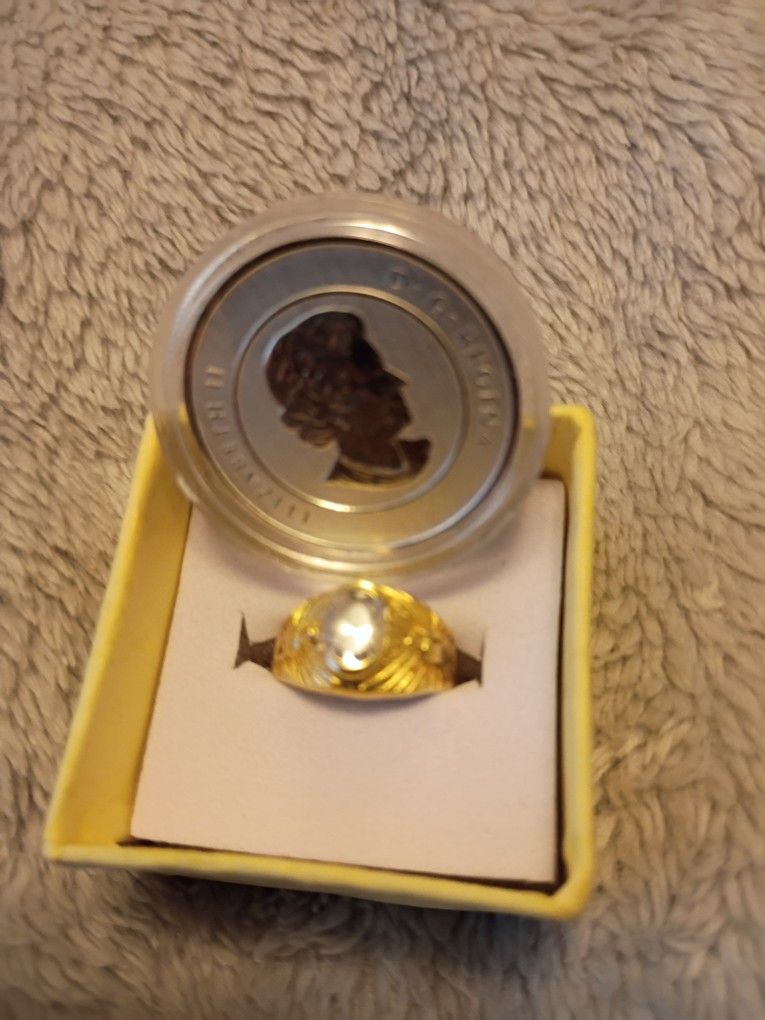 Anillo De Nino  De 14k Y Moneda De Colección De Plata 