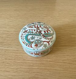 Tiffany & Co. Porcelain Snake Trinket Box, Teal, Red & Gold