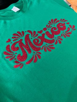 Mexico red glitter t shirt green
