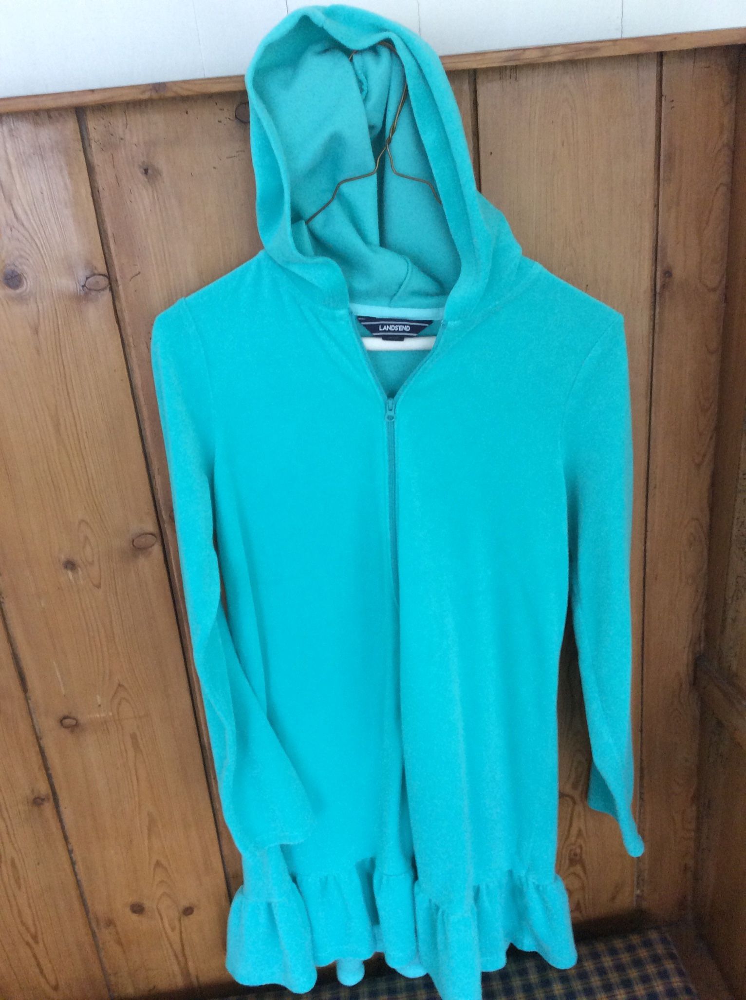 NEW Landsend Girl’s Size 14 Terry/Hooded/Full Zippered Robe/Beach Cover Up