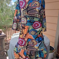 AFRICAN ABSTRACT MULTI-COLORED LONG SLEEVE LONG LENGTH TUNIC