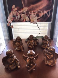 Bronze/Gold-Colored Angel Statues (Set of 6)
