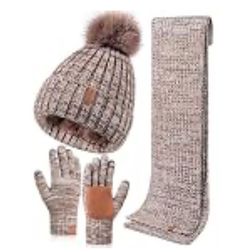 Brand new Winter Hat Scarf Gloves Set for Women, Fleece Lined Beanie with Pom Long Neck Warmer Touchscreen Gloves, 3 in 1 Warm Gift Set