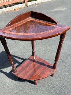 Vintage Handkerchief Corner Table Lacquer Top Two Shelves