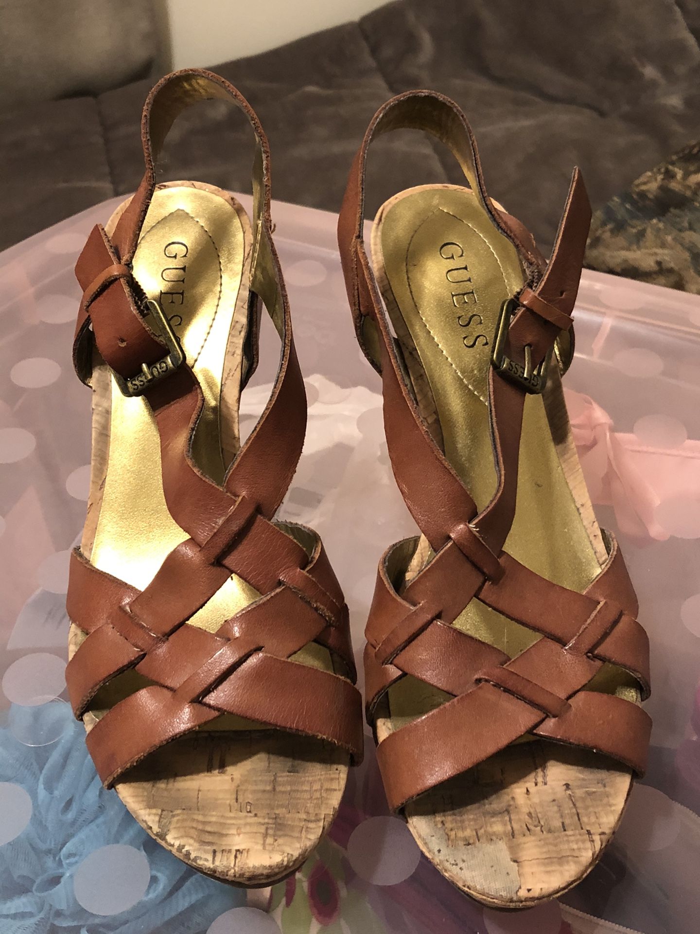 Guess brown leather wedges size 7.5