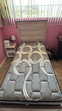 Gray Rustic Twin Bed Frame + Mattress + Wooden Foundation