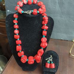 Coral And Turquoise Jewelry Set Jay King Necklace Bracelet Earrings 