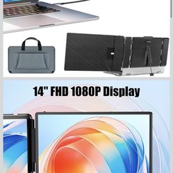 Laptop Screen Extender, 14" Dual Portable Monitor for Laptops 13-17", 1080P FHD IPS Display HDMI/USB-C Travel Monitor Extender for Wins Mac Chrome Swi