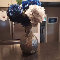 Chrome Vase With Flowers 