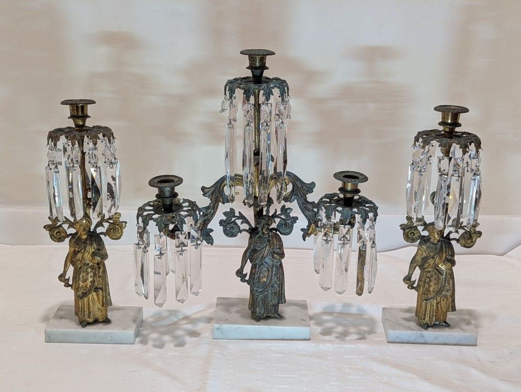 Antique Brass Gilt Girandole Candelabras, set of 3