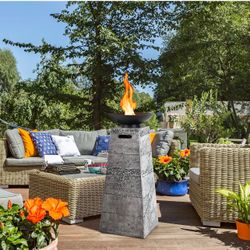 New 48 Inch Tall Patio Propane Fire Pit Tower, Patiojoy Outdoor Propane Fire Bowl Column with Stainless Steel Burner, Protective Cover & Lava Rocks, 3