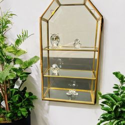 Vintage 1980s 2 Brass & Glass Wall-Mount Display Cabinets, 5.25x2.5x9.5”