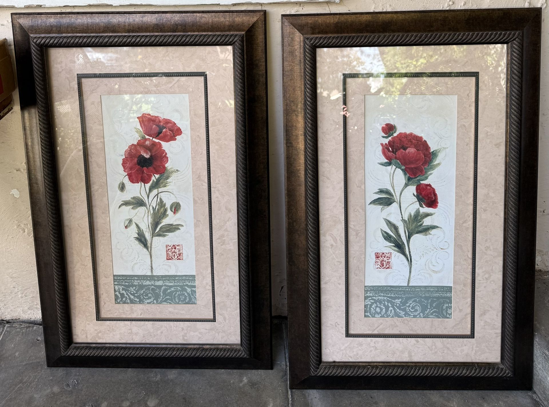 Pair Wood Framed/Matted/Glass Pictures 34x21