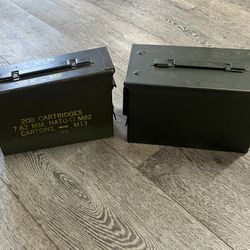 2 Old Metal Ammo Ammunition Boxes 