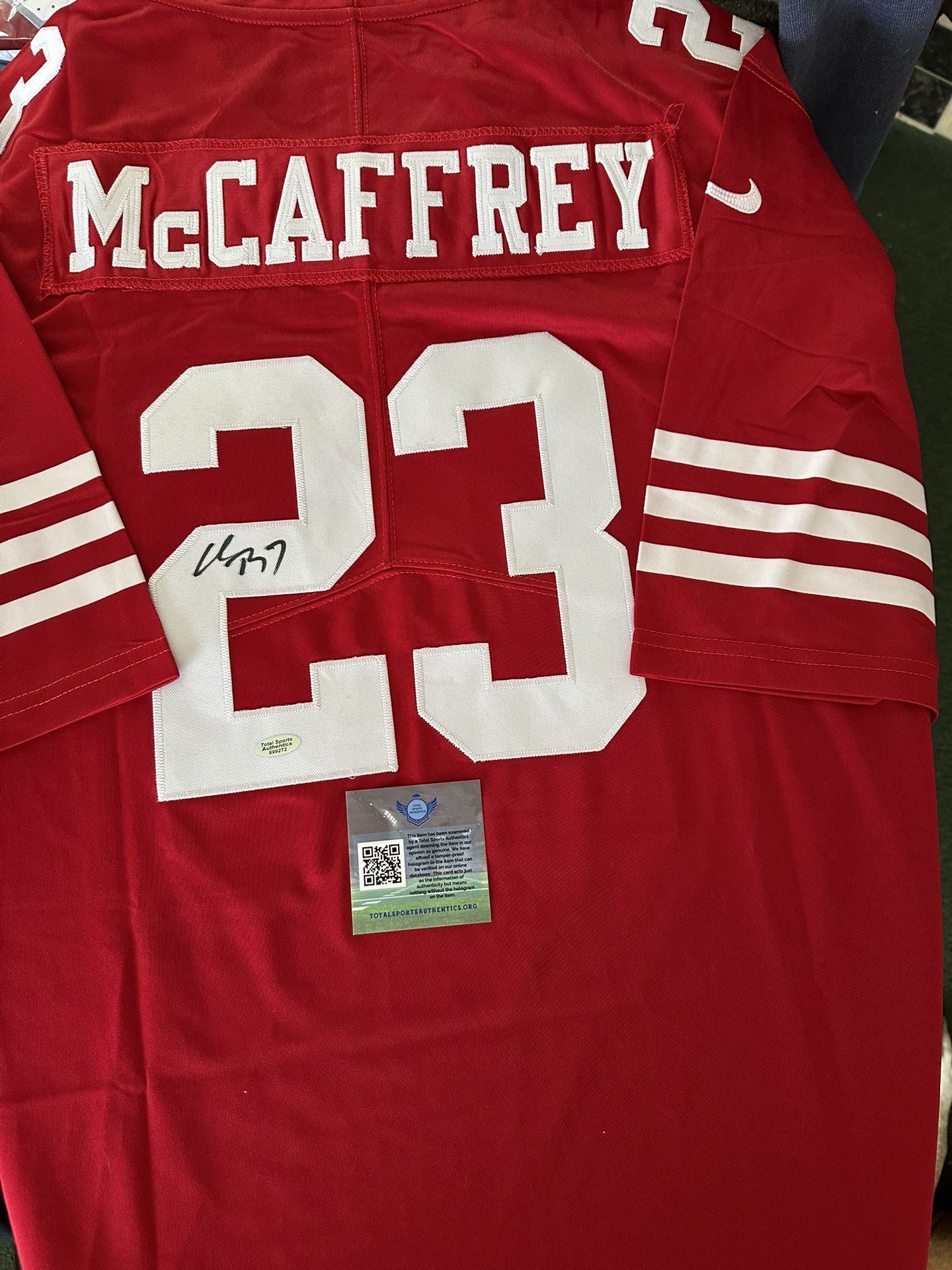 CHRISTIAN MCCAFFREY SIGNED SAN FRANCISCO 49ERS NIKE JERSEY AUTOGRAPHED W/COA 603