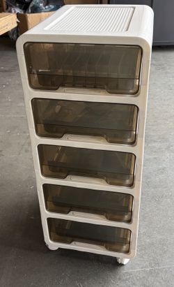 White transparent 5-layer plastic cosmetic storage cabinet H32.5 in W13.5 in L15in