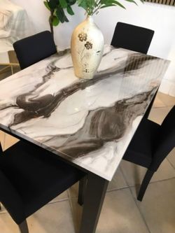 5-pc table set faux marble table top
