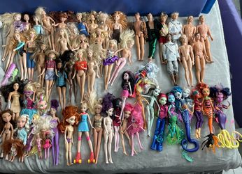 Barbies, Monster High and a few random + Clothes