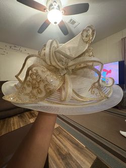 Elegant Cream & Gold Organza Church Hat