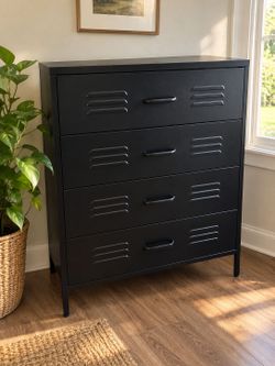 Black Metal 4-Drawer Dresser Industrial Style