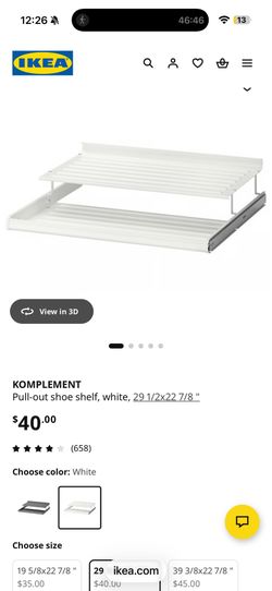 4 IKEA KOMPLEMENT Pull-out shoe shelf, white, 29 1/2x22 7/8