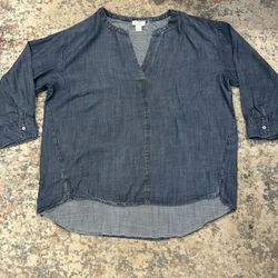 Ann Taylor Loft Women’s Size Large Chambray 3/4 Sleeve V-Neck Top