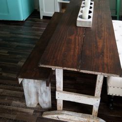 Vintage Table With Two Benches 