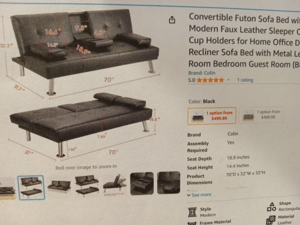 Convertible Futon Sofa-bed With Armrest - Price Drop!