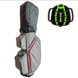15-Way Golf Cart Bag With Cooler, Shoe Pocket, Rain Hood & Putter Well (Gray/Red)