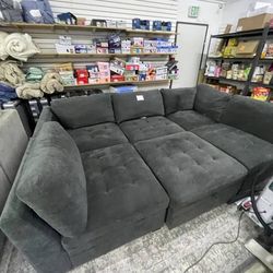 Dark Fabric Sectional Couch 6 Piece