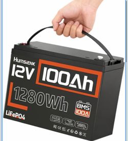 HumsiENK 12V 100Ah LiFePO4 Lithium Battery, 15000 Deep Cycles Solar Battery 1280Wh Energy, BCI Group 24, Built-in 100A BMS, for RV Marine Trolling Mot