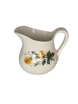 Vintage Ceramic Creamer Pitcher with Yellow Rose Motif