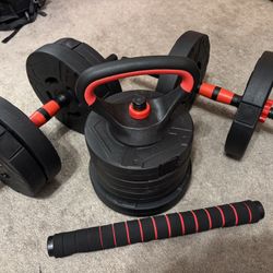Fully Adjustable 60lb Dumbbell/kettlebell/barbell Set