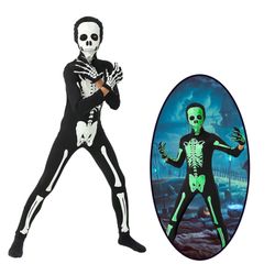 Cupohus Halloween Costume Glow In Dark, Skeleton Costume Bodysuit Jumpsuit - Scary Black And White Halloween Jumpsuit Costume, Unisex. 