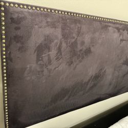 King Black Velvet Headboard with brass rivets