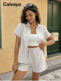 Women's Casual Striped Shirt Set