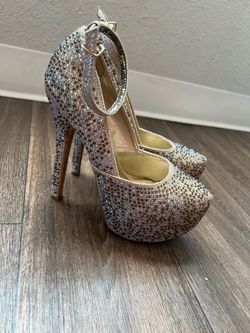French Kiss Sparkly Crystal Ankle Strap Platform Stilettos