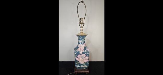 Vintage Floral Moriage Ceramic Glazed Table Lamps - Cinioserie Late 20th Century