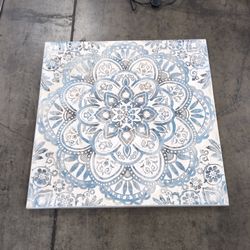 Textured White and Blue Mandala Wall Art