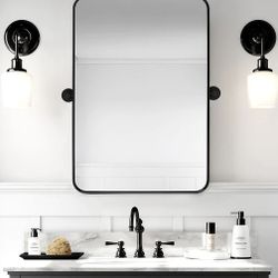 New Mirror 20" x 30'' Pivot Rectangle Bathroom Mirror Tilting Beveled Metal Frame Vanity Mirror