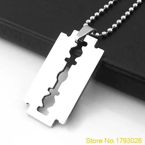 Blade Creative Men's Stainless Steel Razor Pendant Silver Color Ball Blade Chain Necklace