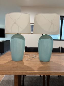 Pair of Teal Ceramic Table Lamps