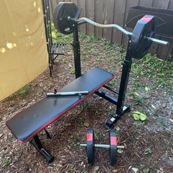 Workout Bench With Weights And Bar Gym Set